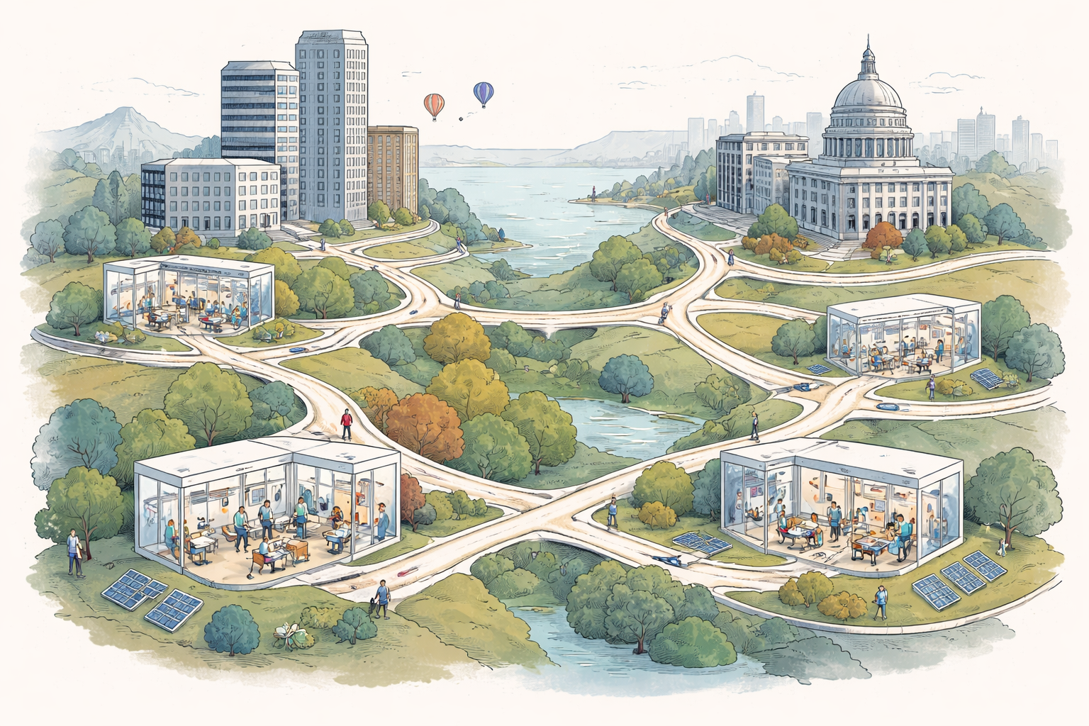Illustration showing innovation labs as connective tissue linking institutions operating at different speeds.